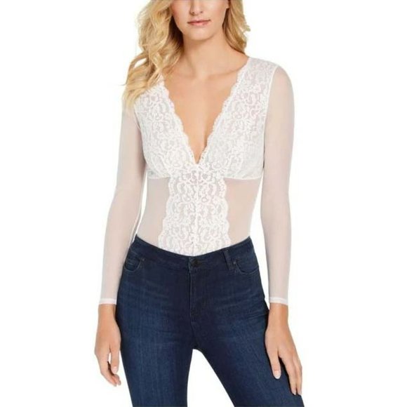 INC International Concepts Women's Long-sleeve Lace Mesh Bodysuit Size XL - Picture 2 of 7